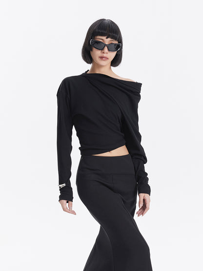TINY IN Deconstructivism irregularly slanted shoulders T-shirt-FLORA