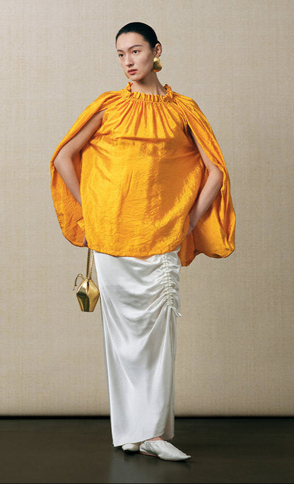 ZHUCHONGYUN yellow pleated loose-fitting blouse -AMBER.
