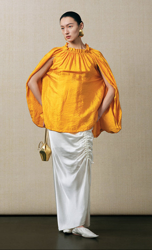ZHUCHONGYUN yellow pleated loose-fitting blouse -AMBER.