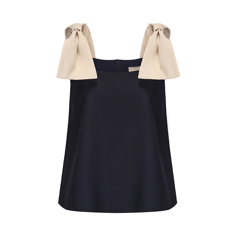 ATELIER MISS LU Contrasting Styling Ribbon A-Line Top -JACK.