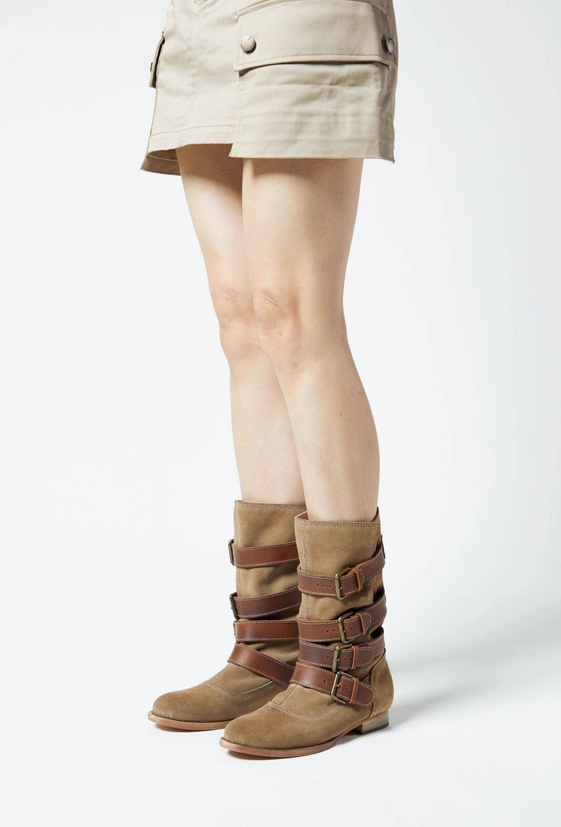 B-FEI Vintage Belt Buckle Denim Stack Boots- OKRE.
