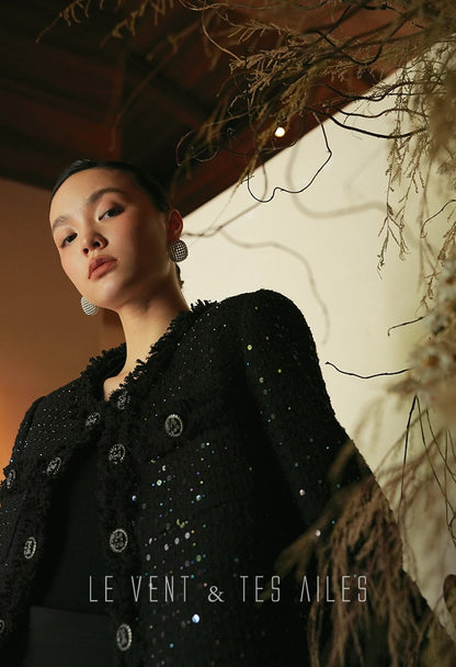 LE VENT&TES AILES High-end Luxury Heavy Work sequin Tweed Jacket Skirt Suit-FINN