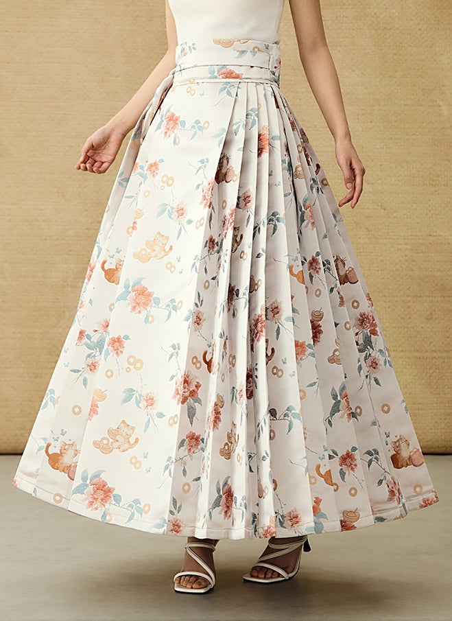 HECO Jacquard Horse Face Pleated Maxi Skirt  - COARSE.