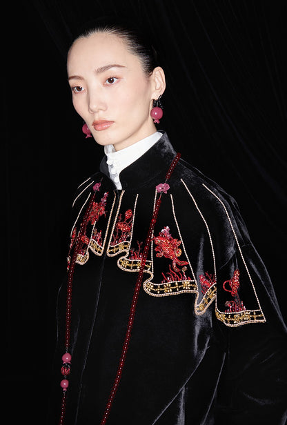 M essential Mackay designer silk velvet two-dimensional fish algae curtain bead jacket - BIDING.