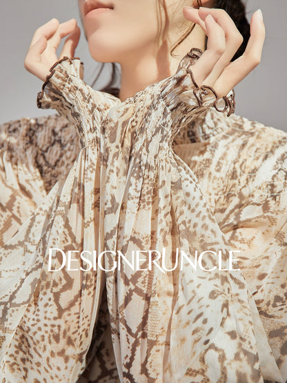 DGU "Linglin" snake print chiffon shirt high-end long-sleeved top - FAVOUR.
