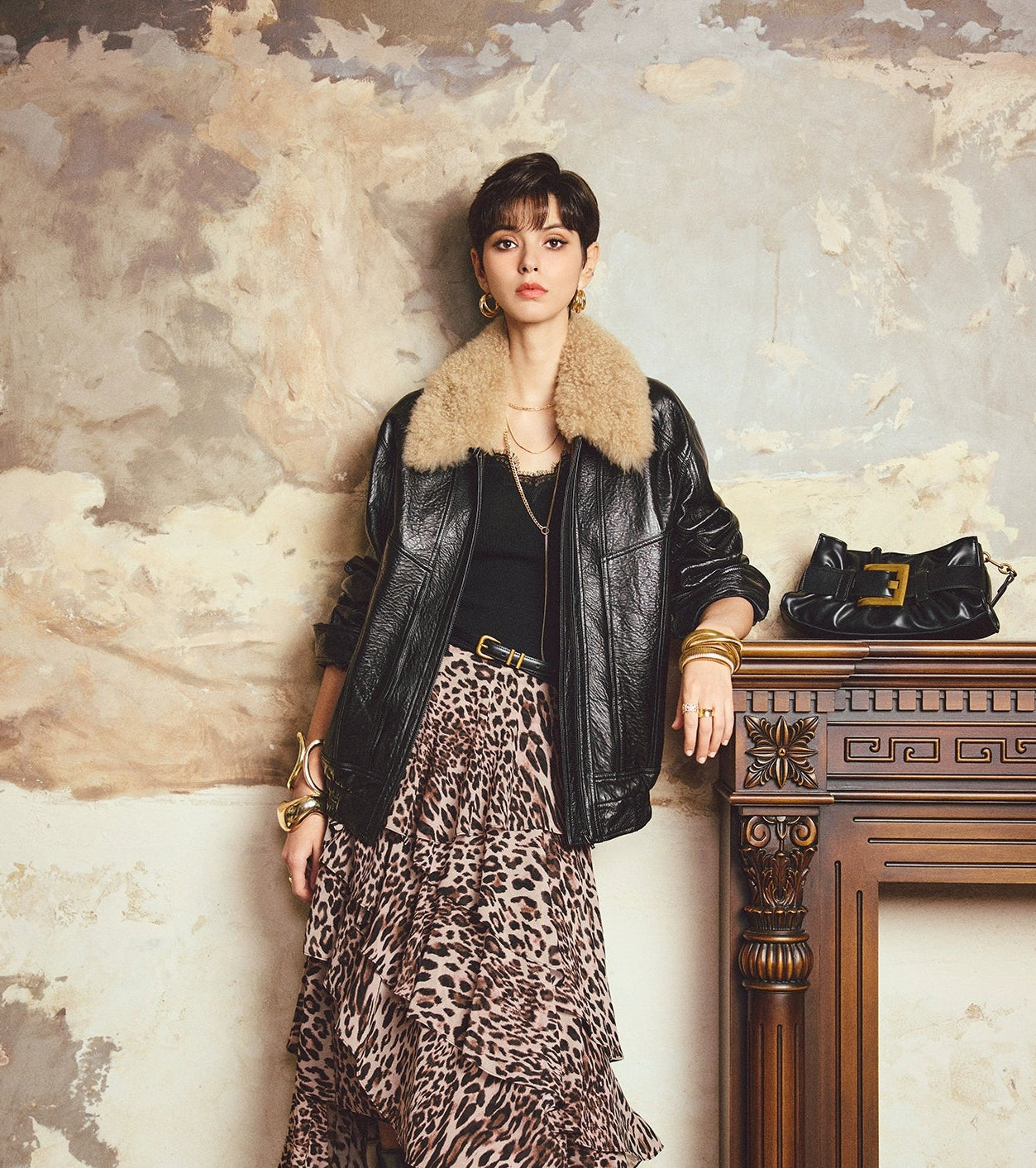 ANNASPEAK "Wilderness" layered leopard print flowing chiffon skirt-DIOR.