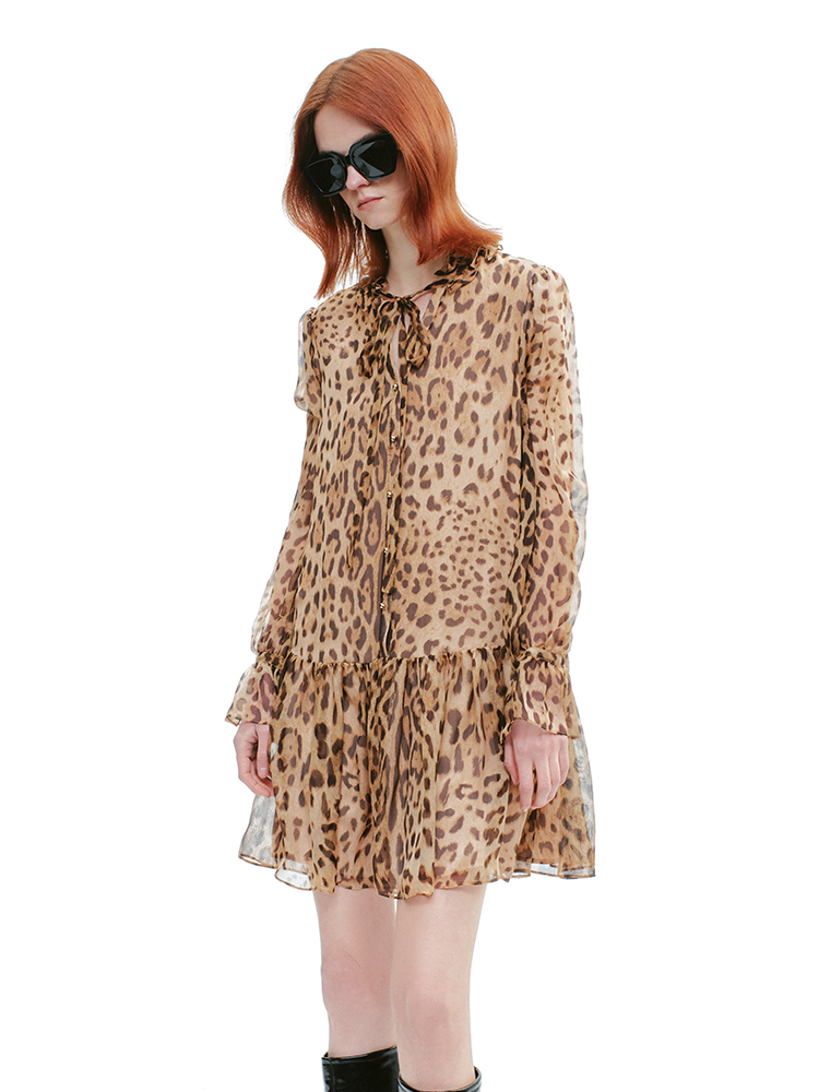 YES BY YESIR | Leopard Print Ruffle Short Dress -MALEINA.