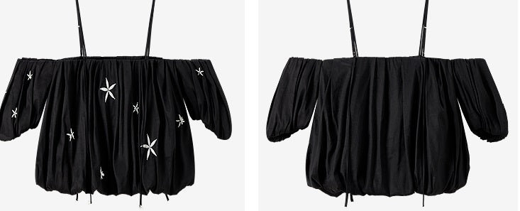 COMME MOI beaded embroidered suspender off-shoulder crop top - SUTTON.