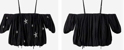 COMME MOI beaded embroidered suspender off-shoulder crop top - SUTTON.