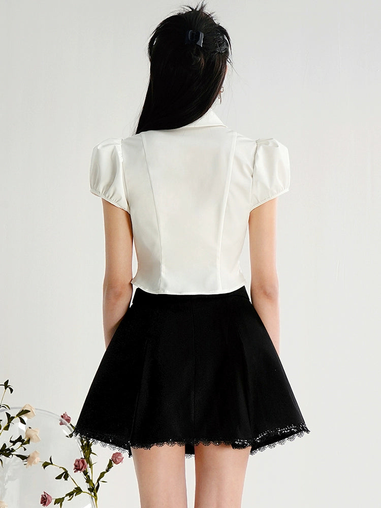 CHECOCRE Elegant Black Versatile Nail Diamond High Waist Thin Pleated Skirt - SONIA