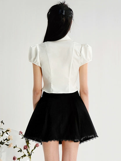 CHECOCRE Elegant Black Versatile Nail Diamond High Waist Thin Pleated Skirt - SONIA