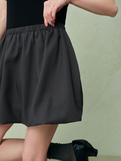 SUSHE three-dimensional flower bud elastic waist short skirt -PEARL