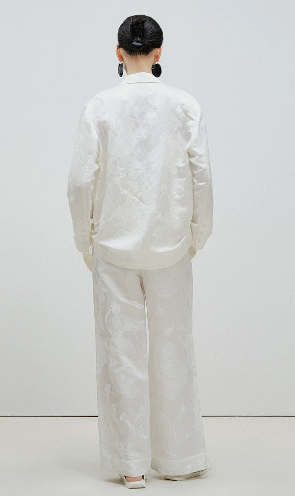 ZHUCHONGYUN summer white glossy straight trousers-SHMURDA.