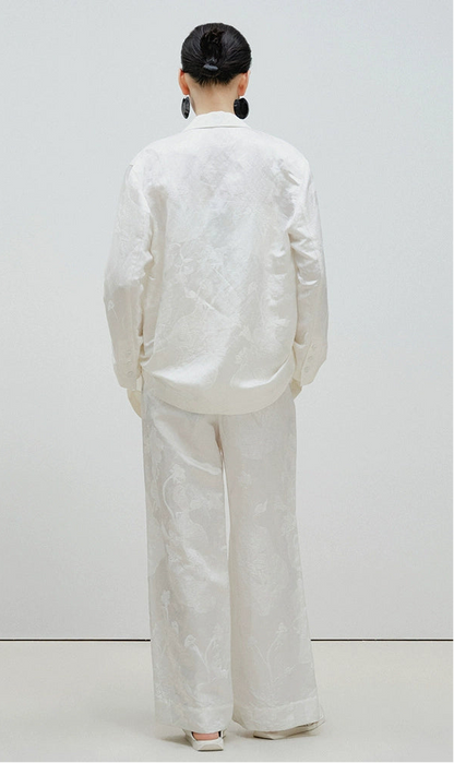 ZHUCHONGYUN summer white glossy straight trousers-SHMURDA.