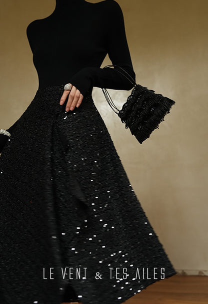 LE VENT&TES AILES Galaxy Luxury Weaving Feminine Sequin Tweed Skirt-ZOYA
