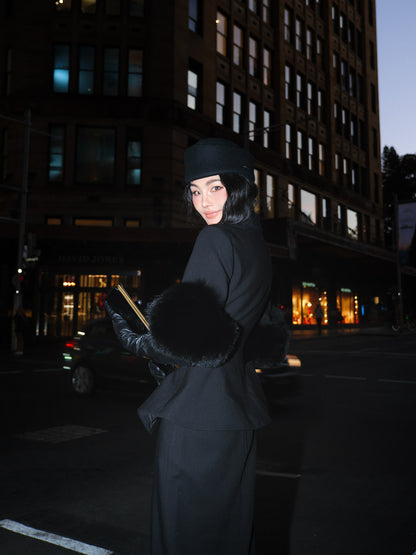 MEI SANGUAN Black French Retro Single-Breasted Jacket