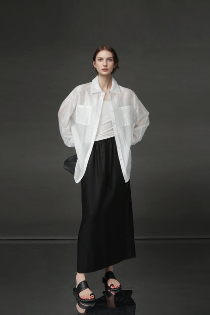PIAOIN Women's Light Luxury Tencel Linen Skirt - GEMMA