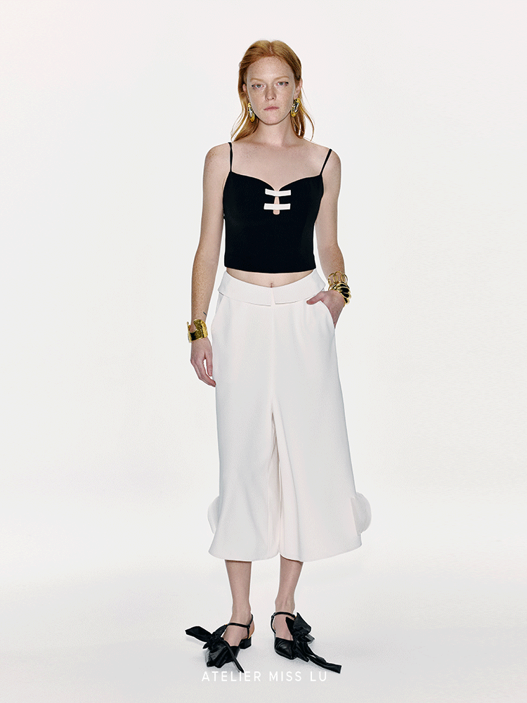 ATELIER MISS LU Cascade Disc Spliced Wide-leg Cropped Pants - PERRY.
