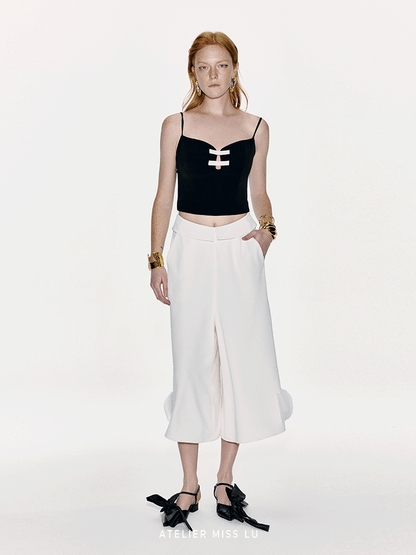 ATELIER MISS LU Cascade Disc Spliced Wide-leg Cropped Pants - PERRY.