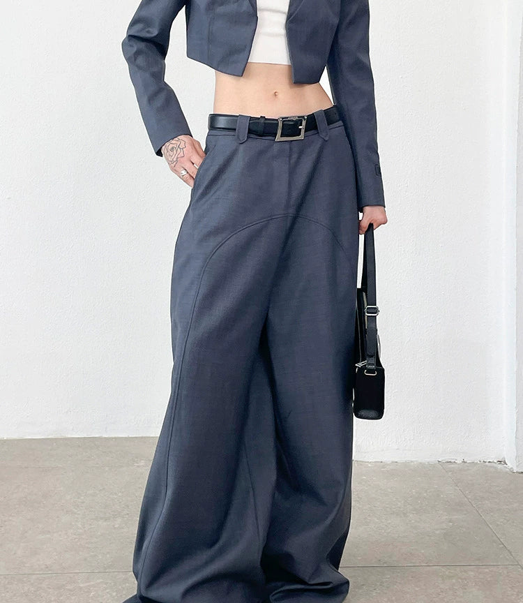 ANNAKIKI Women's Niche Wool Split Loose Casual Wide-Leg Pants-EARL