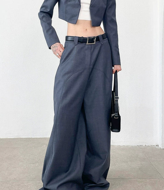 ANNAKIKI Women's Niche Wool Split Loose Casual Wide-Leg Pants-EARL