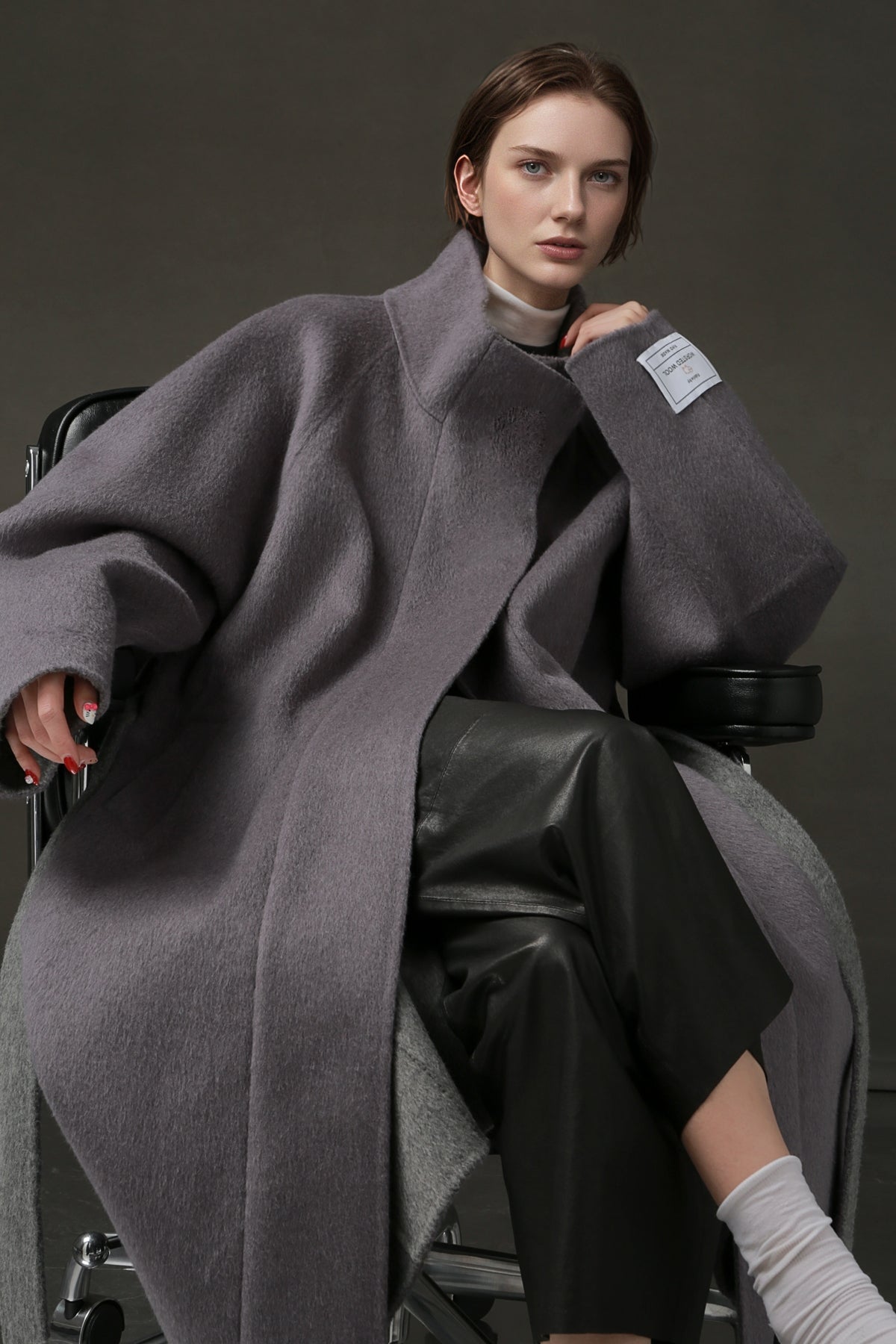 PIAOIN Women's Tweed Jacket Cashmere Long Coat-DAWN