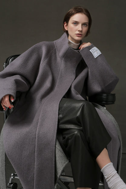 PIAOIN Women's Tweed Jacket Cashmere Long Coat-DAWN