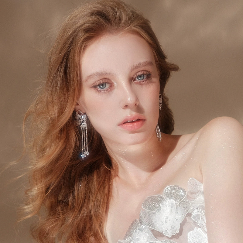 Wardrobes by Chen Bow Rhinestone Stud French Tassel Earrings-Ama