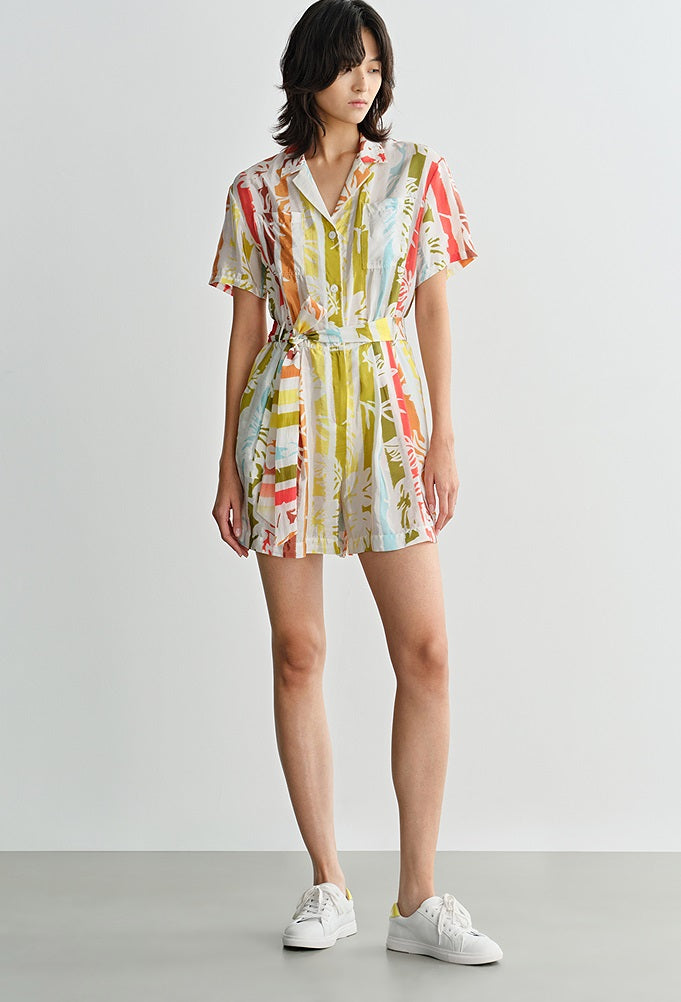 COMME MOI Lv Yan designer summer beach vacation short sleeve printed jumpsuit - SOPHIA.