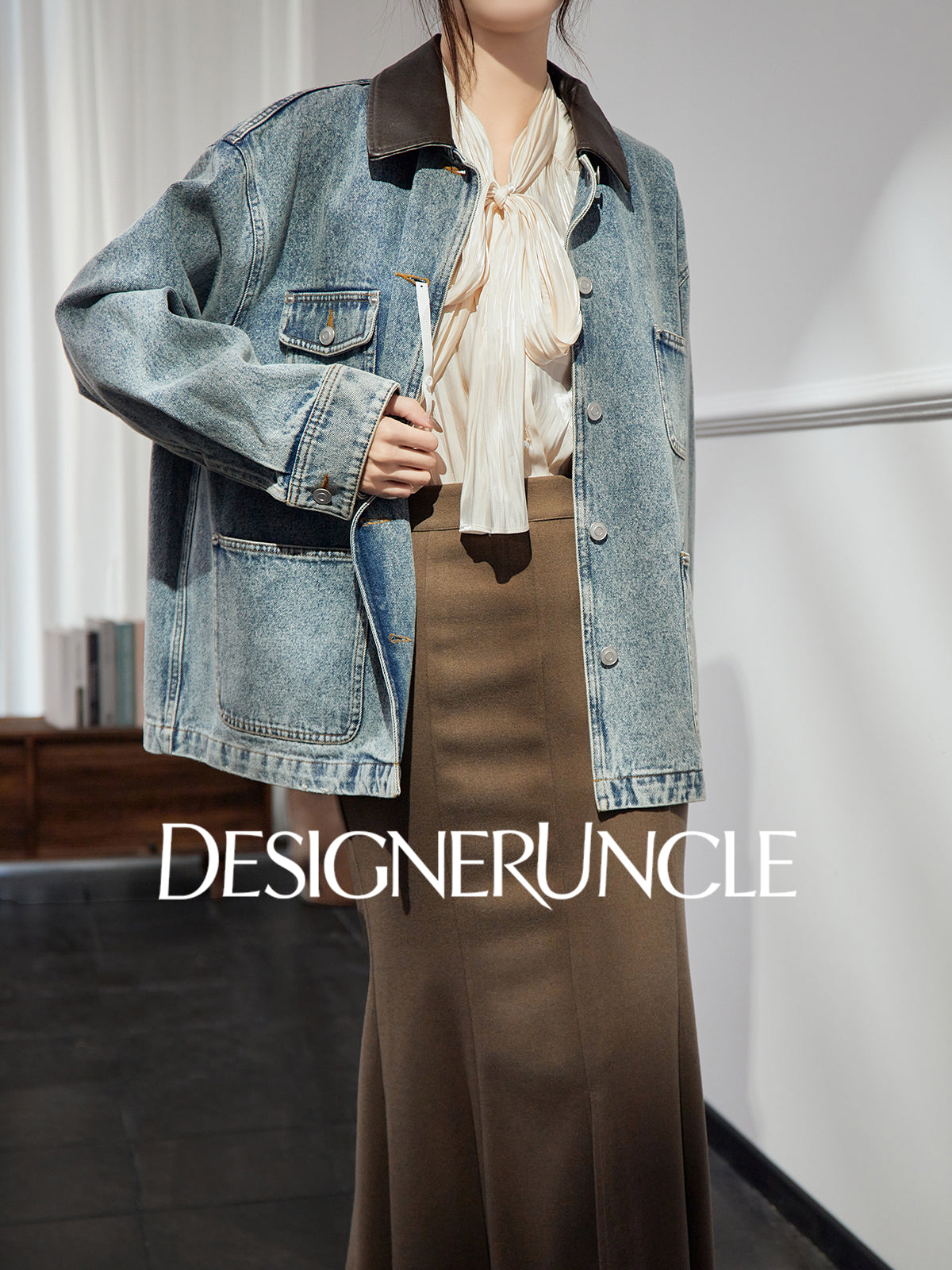 DGU|Denim Blue Retro Lapel Workwear Short Light Luxury Niche Top Jacket - Robert.