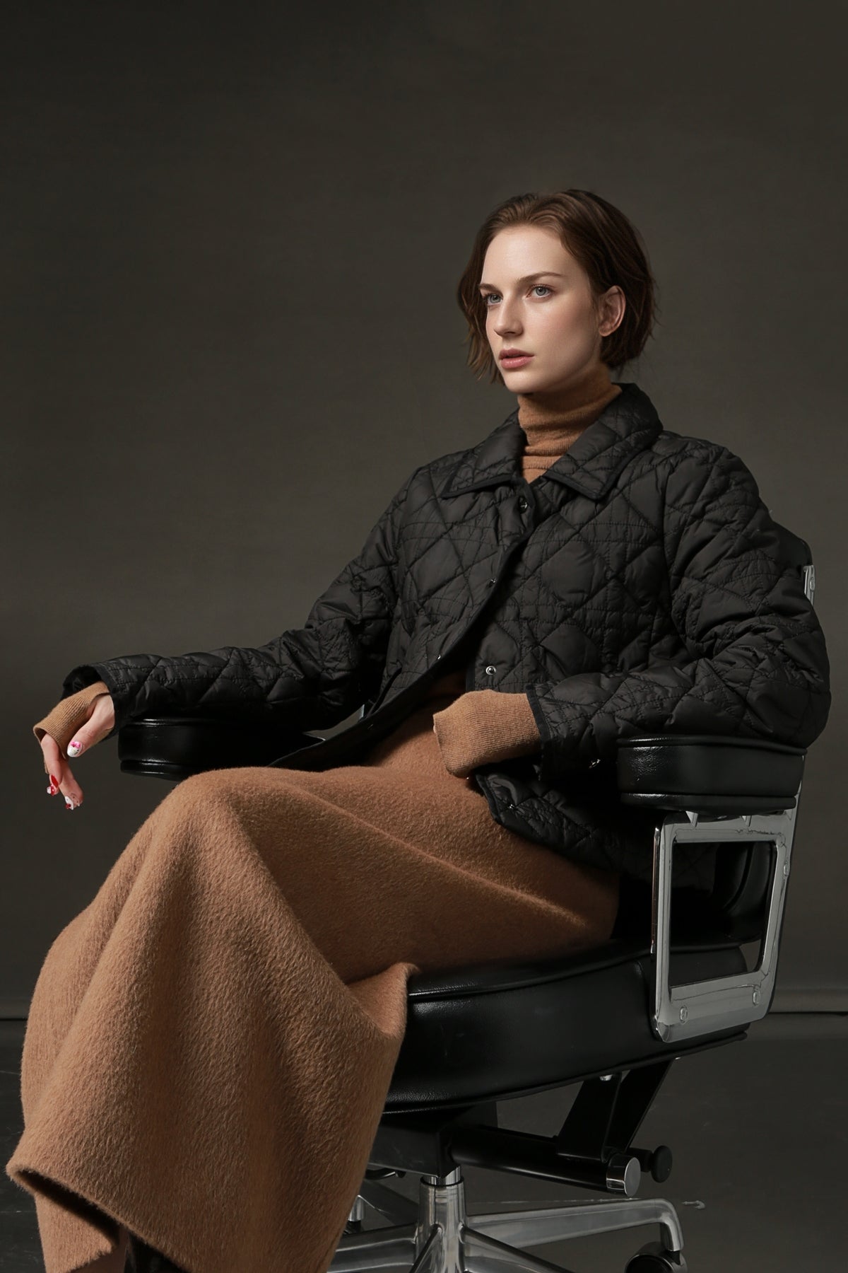 PIAOIN small rhombic short down jacket women's elegant warm winter style-SEAN