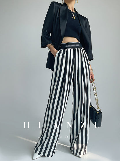 Huanzi high-end striped high-waist wide leg pants - Nuna