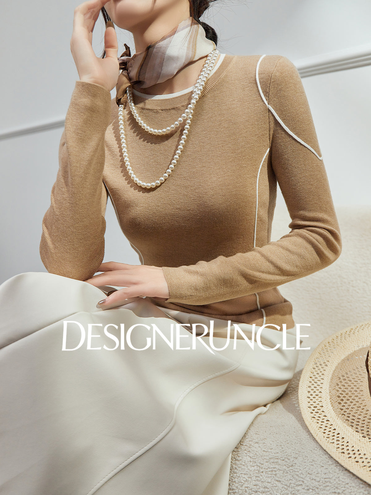 DGU| Camel sweater contrasting design light luxury niche inner with a slim knitted top - Stephanie.