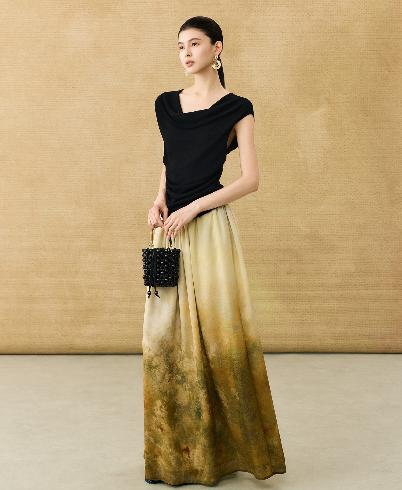 HECO Chinese Gradient Blended Lightweight Summer Print High-Waisted Skirt - AVEL.