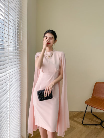 DOLLY Elegant Crew Neck Sleeveless Drape High Waist Wedding Guest Dress-LUNA