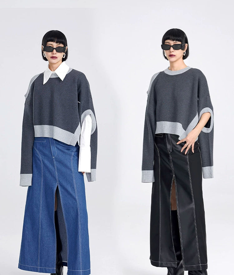 TINY IN WOMEN'S LOOSE DROPPED CUT-OUT SHORT SWEATERS-MIE