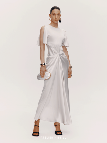 ATELIER MISS LU Draped Acetate Blend Flowing Sleeve Dress - ICING