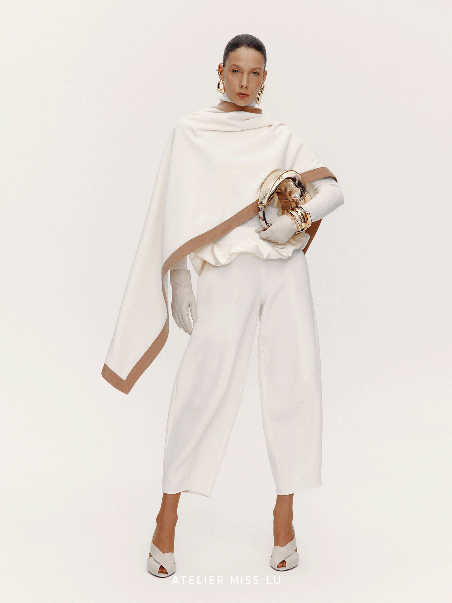 AtelierMissLu [Queen of the Moon] Old Money Style Contrasting Sheep Wool Blend Scarf - TENSE