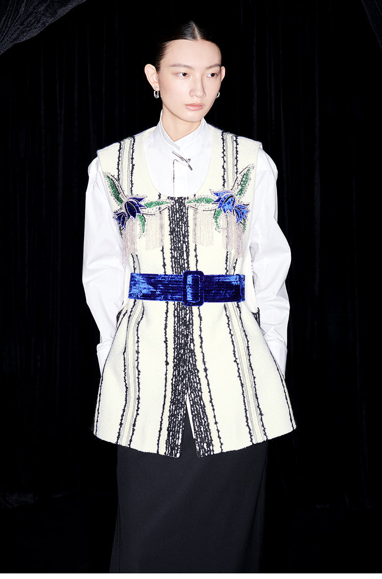 M essential Mackay designer fur stripe embroidered gilet skirt vest dress- Salumd