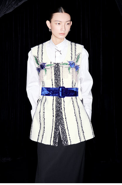 M essential Mackay designer fur stripe embroidered gilet skirt vest dress- Salumd