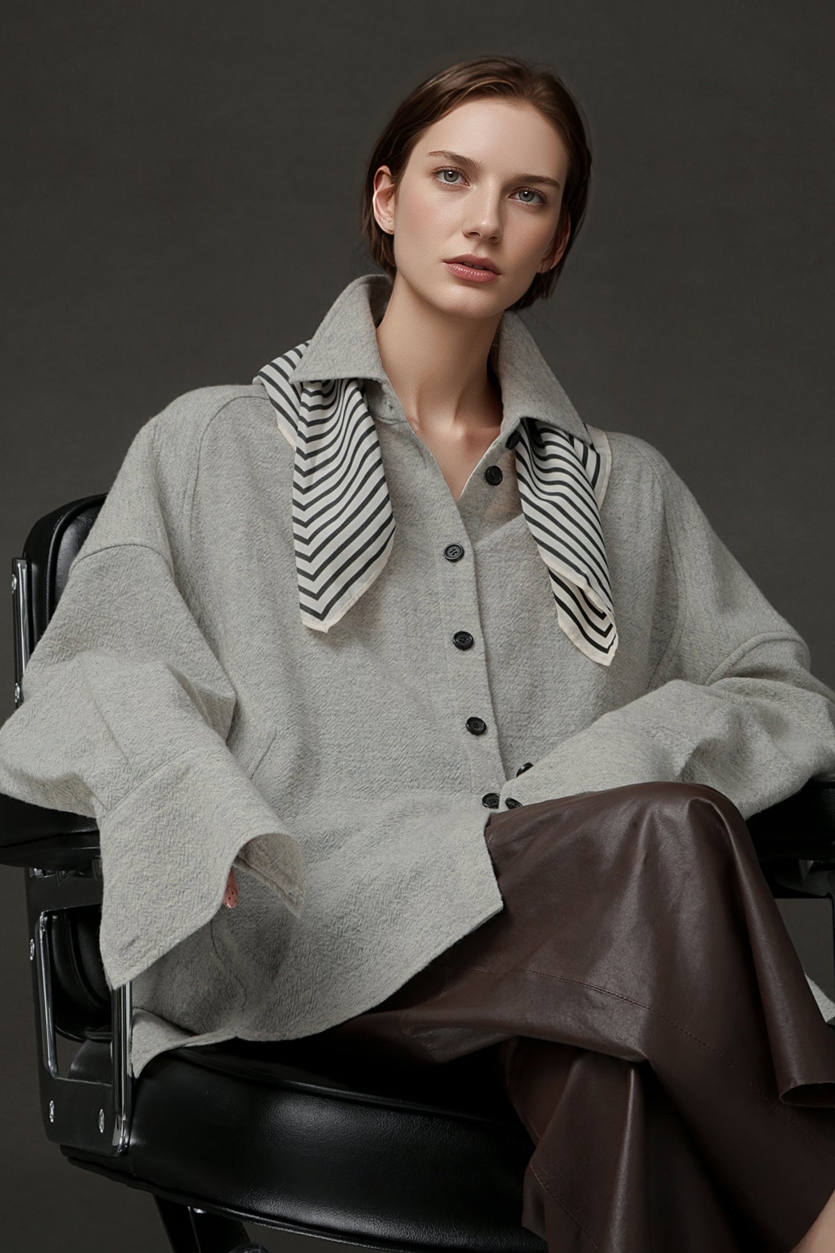 PIAOIN Luxury Old Money Style Wool Shirt Women's Single Breasted Shirt-FERA