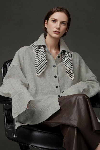 PIAOIN Luxury Old Money Style Wool Shirt Women's Single Breasted Shirt-FERA