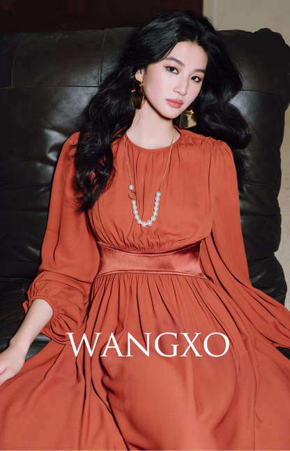 WANGXO | Double-Sided Messy Linen Hand-Spliced Satin Waist Hem Dress - NÍLA.
