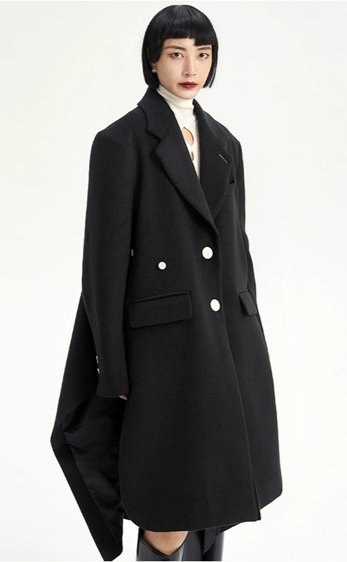 TINY IN Coat with large back hem and wool collar for women-ASHA