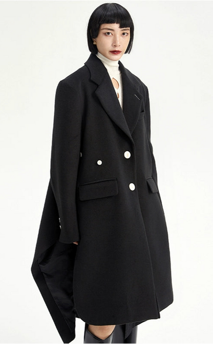 TINY IN Coat with large back hem and wool collar for women-ASHA