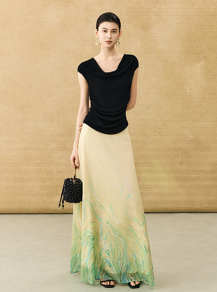 HECO Chinese Style Gradient Print Summer Temperament Charm Skirt - ZADE.