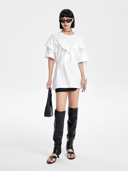 TINY IN ruffled crewneck large dropped shoulders versatile top -SAC