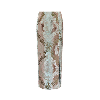 M essential Mackay designer vine pattern embroidery marble print jacket skirt suit- Eden.