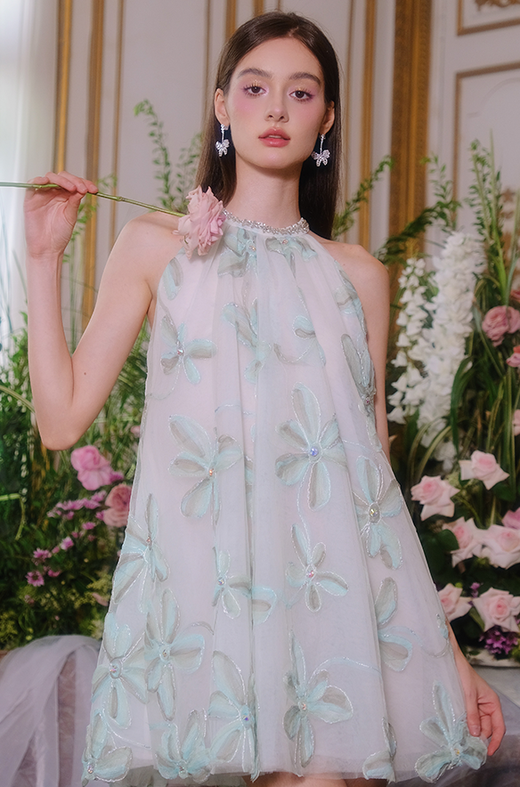 Wardrobes by Chen Mint Green Halter Flower Embroidered Loose  dollDress-Louis