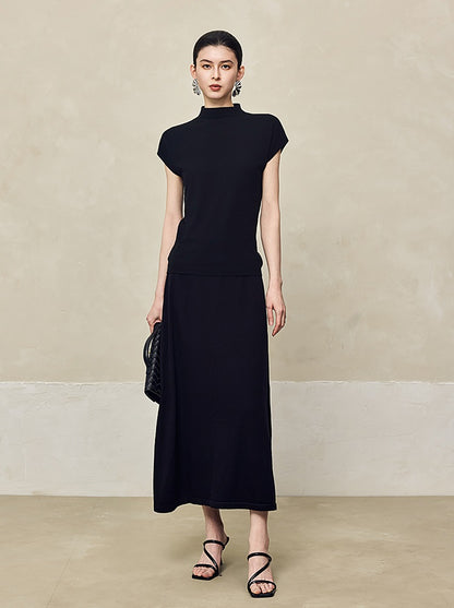 HECO Sleeveless Slim Mock Collar Red Black Gray Knit Top  - THRONE.